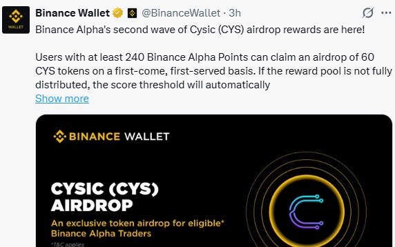cysic cys airdrop news