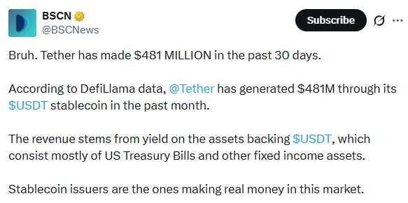 Tether news showing USDT fee revenue