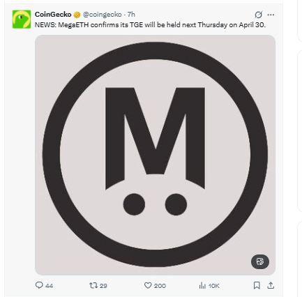 Coingecko comnfirtm MegaETH TGE on 3 april