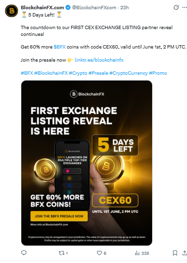 5 days to go CEX60 BlockchainFx tweet