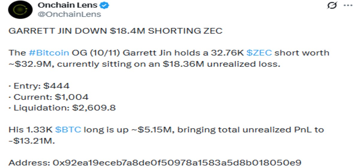 Onchain Lens official X post of Zcash News Onchain Lens official X post of Zcash News