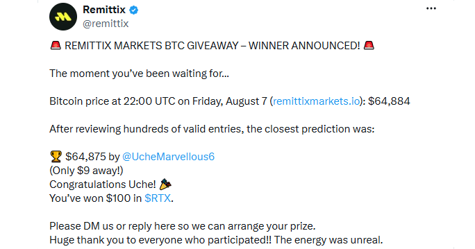 Remittix Markets Bitcoin giveaway Remittix Markets Bitcoin giveaway