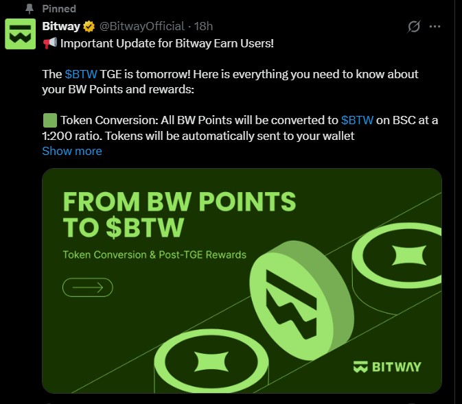 Bitway BTW token TGE today