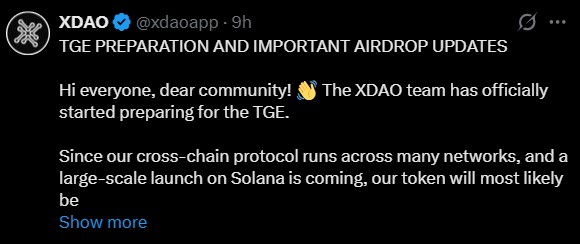 XDAO TGE and airdrop news