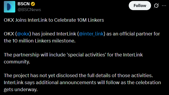 OKX InterLink Network news today OKX InterLink Network news today