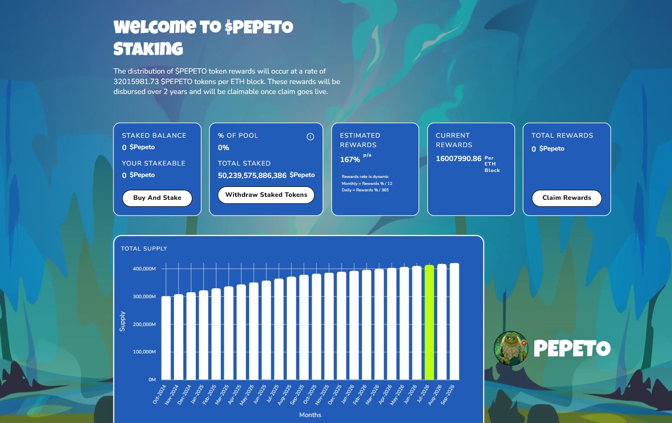 The official Pepeto staking dashboard 