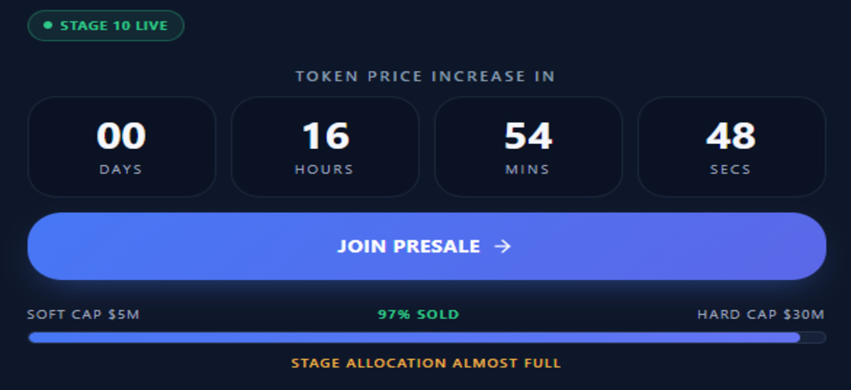Live official dashboard screenshot of Zaviron presale