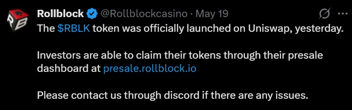 Rollblock Uniswap launch Rollblock Uniswap launch
