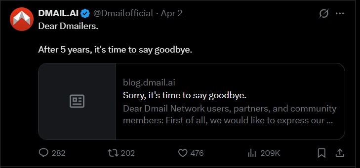Dmail Network Shutdown Update Dmail Network Shutdown Update
