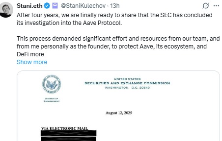 SEC Ends aave investigation tweet