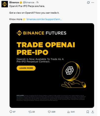 Binance OPEN AI Pre-IPO lisitng