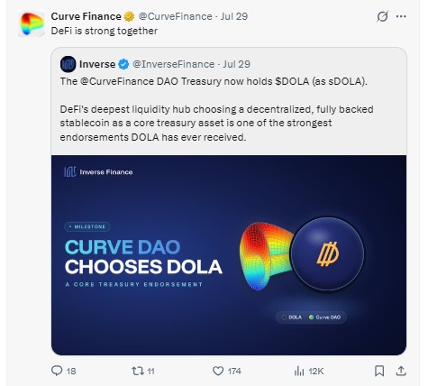 Curve DAO post on X account Curve DAO post on X account