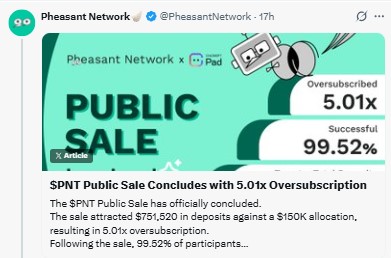 $PNT Public Sale Concludes with 5.01x Oversubscription