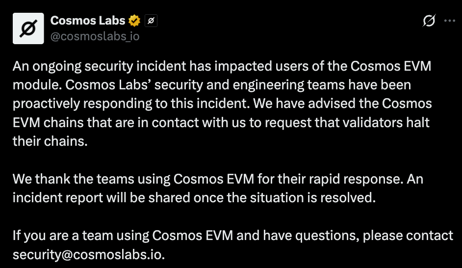Cosmos Labs official Tweet