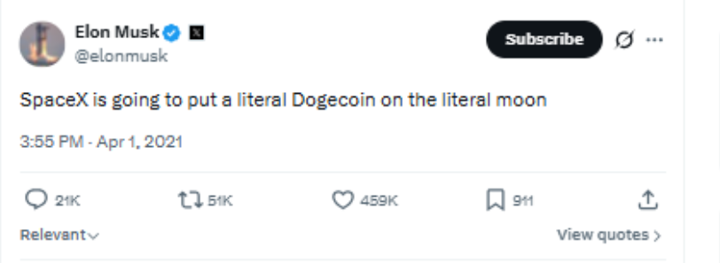 Elon Musk Tweet on 1st April 2021 Elon Musk Tweet on 1st April 2021