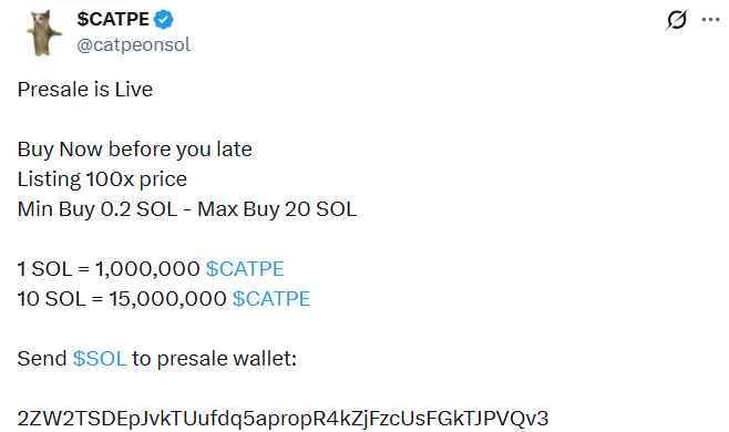 catpe presale official update on x