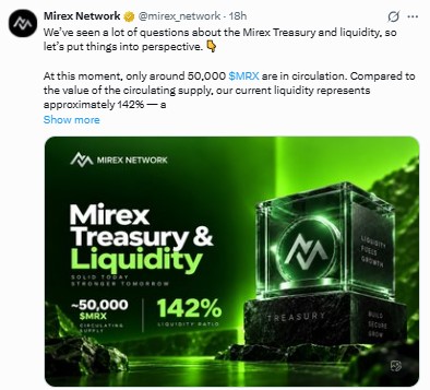 Mirex Network 142% liquidity claim