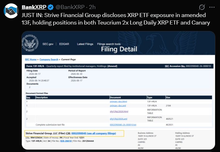 Strive Financial Group Reveals ETF Exposure
