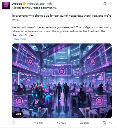 Dropee Team Apology letter