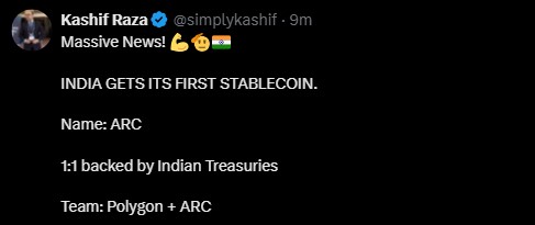 First Ever India Stablecoin ARC Launch