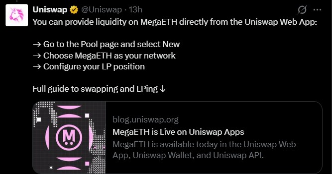 MegaETH Live On Uniswap Apps: Swap And Liquidity Guide 2026