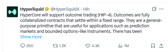 Hyperliquid HIP-4 proposal outcome based trading update
