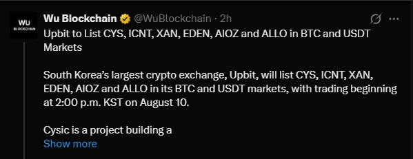Upbit Listing News: Six New Tokens Added to BTC And USDT Markets Upbit Listing News: Six New Tokens Added to BTC And USDT Markets