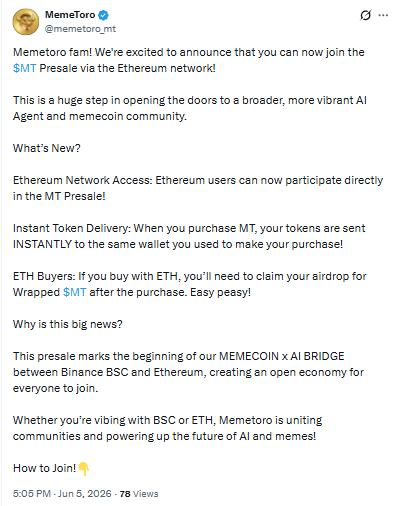 $MT Presale libve on Ethereum network