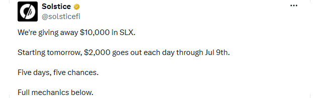Solstice SLX Airdrop Announcement Solstice SLX Airdrop Announcement