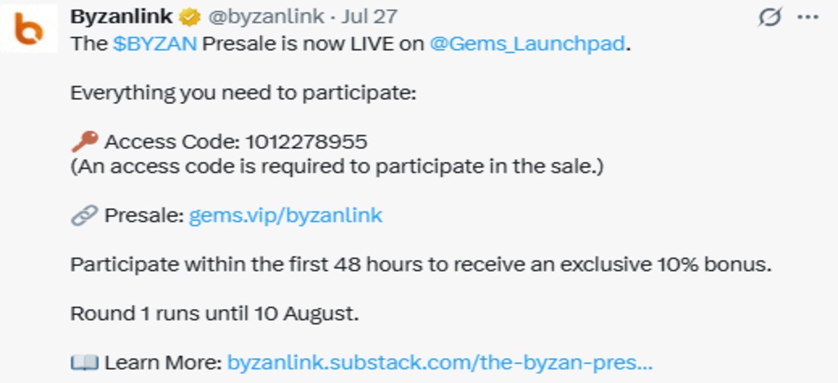 official X post screenshot showing presale announcement 