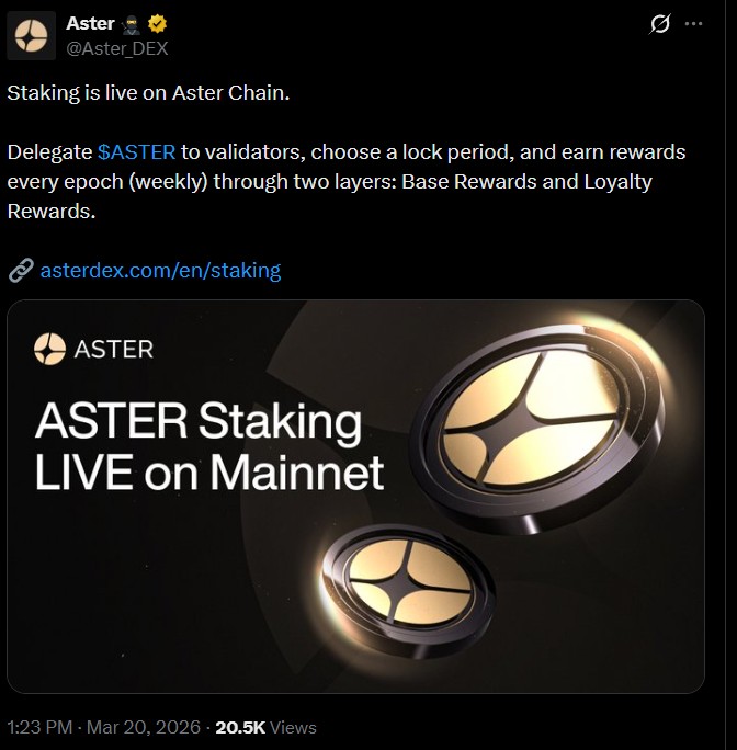 ASTER Token Mainnet Staking Live ASTER Token Mainnet Staking Live