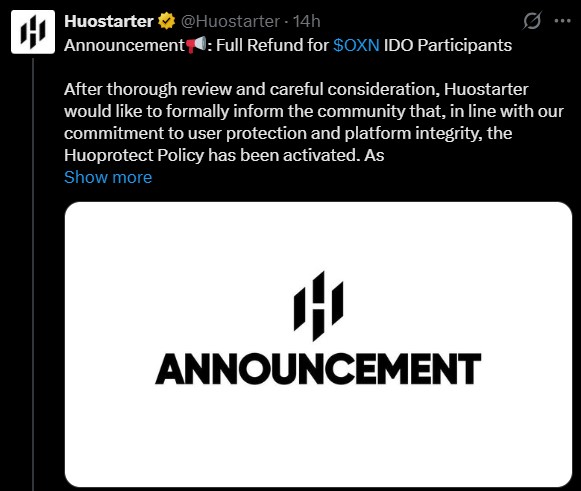 Huostarter IDO refund