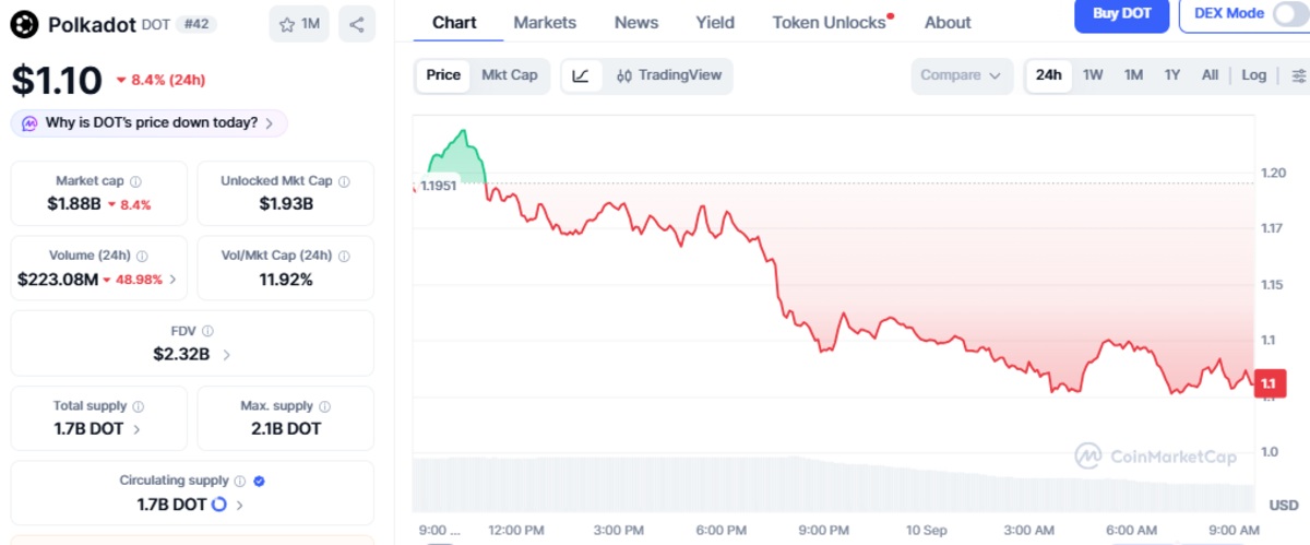 CoinMarketCap chart showing DOT price and details CoinMarketCap chart showing DOT price and details