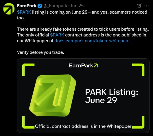 EarnPark token listing date 