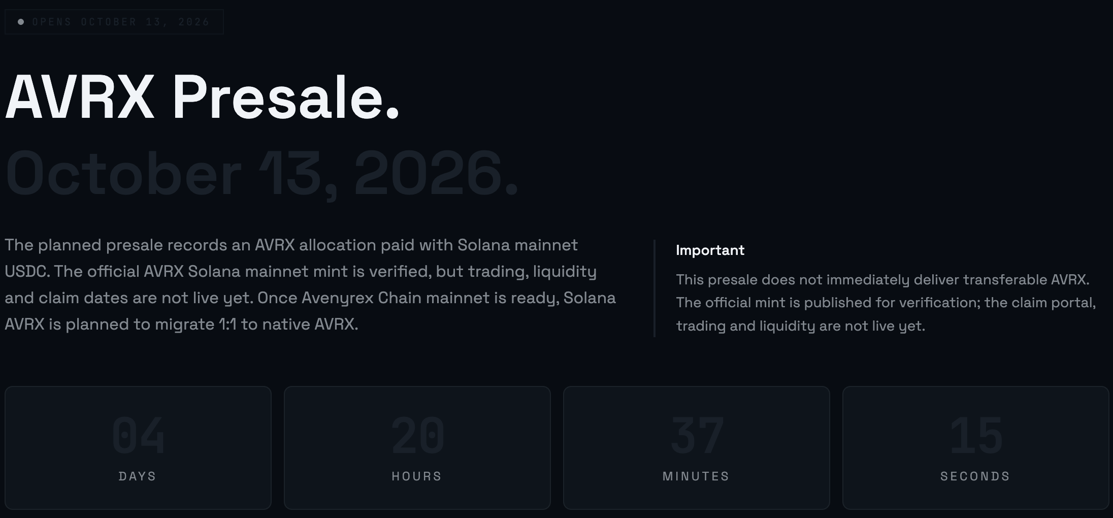 AVRX Presale Page 