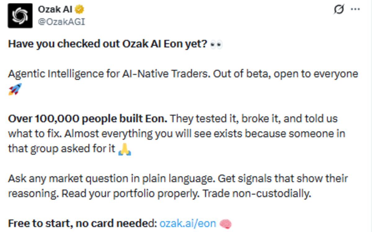Official Ozak Ai X post showing Eon update