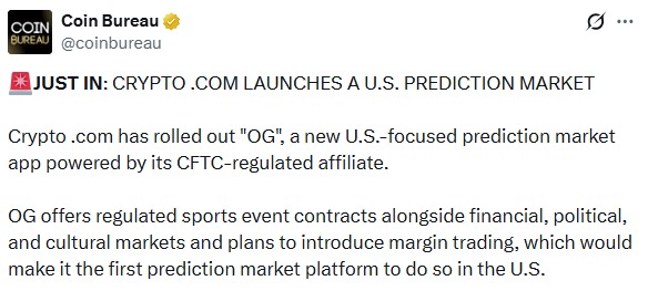Crypto.com launched OG app a US prediction market