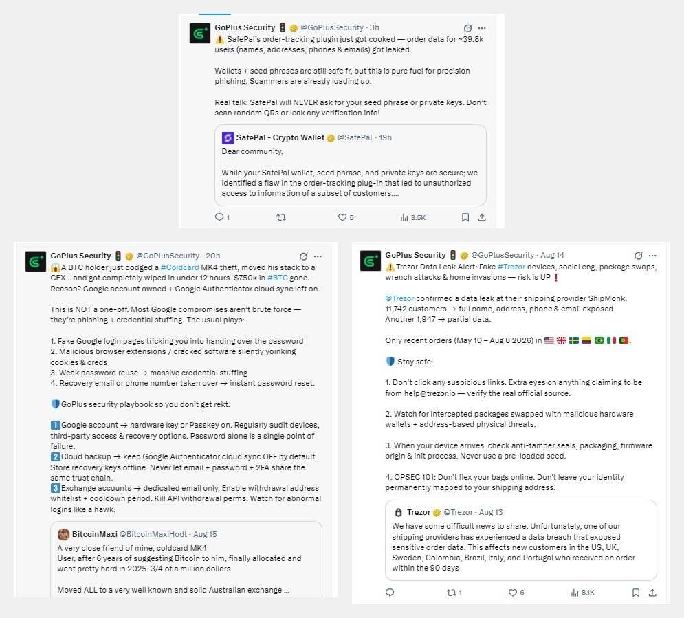 GoPlus Security posted live breakdowns of each incident on X