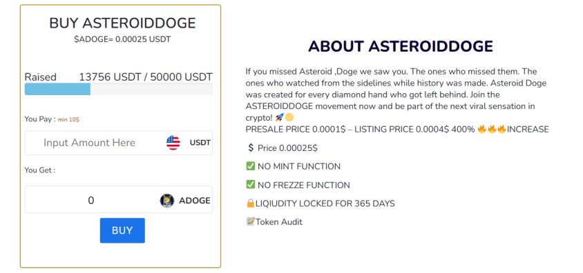 ADOGE Presale Price and Hard Cap