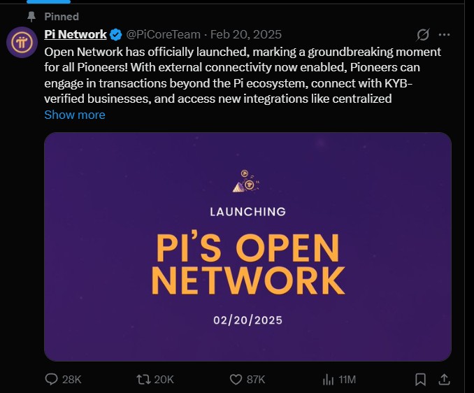 20th February: One Year Since Pi Network Opened Mainnet Went Live