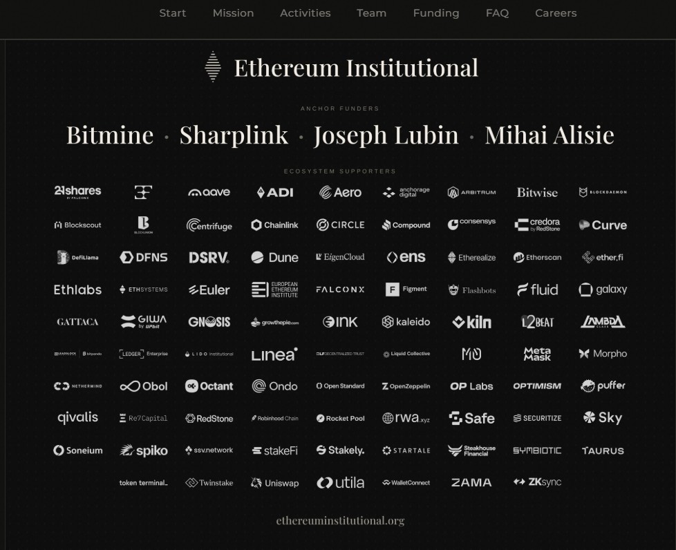 Ethereum Institutional Secures Funding: 100+ Ecosystem Players