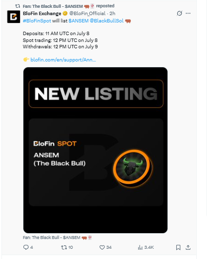 Posted on X by BloFin Exchange
