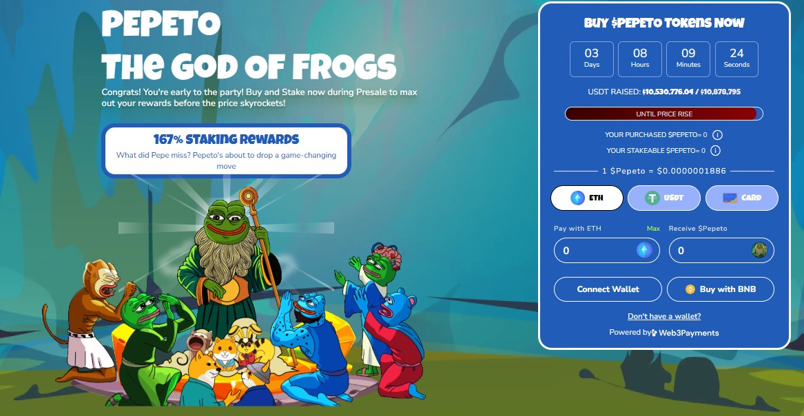 The PEPETO live presale dashboard The PEPETO live presale dashboard