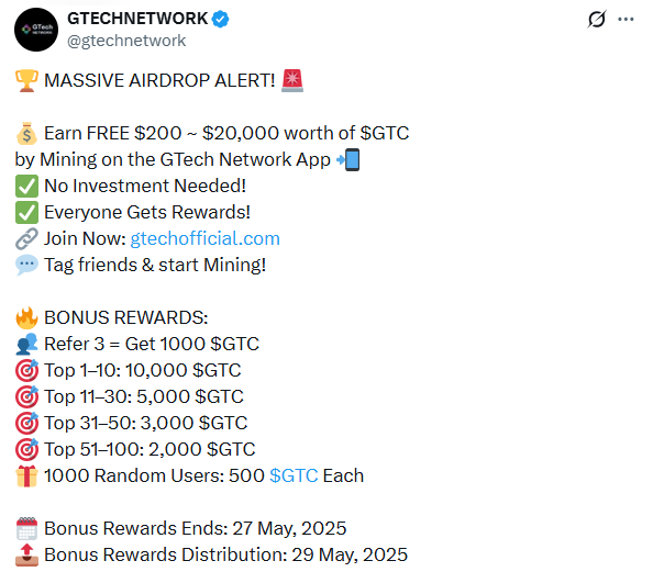 Gtech network airdrop alert