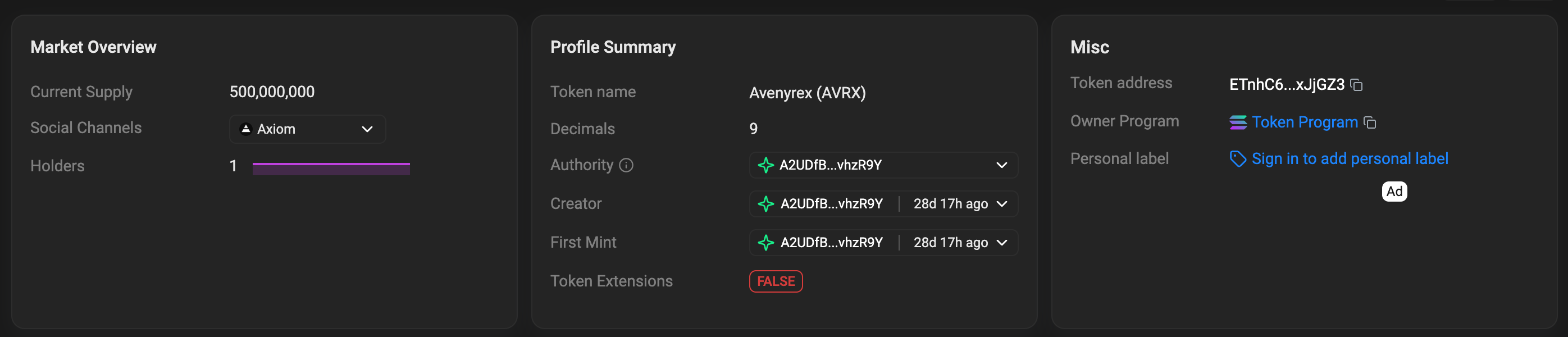 AVRX Mint Address Solscan page AVRX Mint Address Solscan page