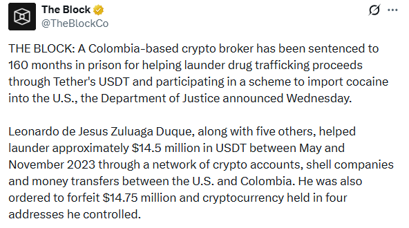 Crypto Money Laundering: The BlockX post on USDT broker sentenced 160 months 