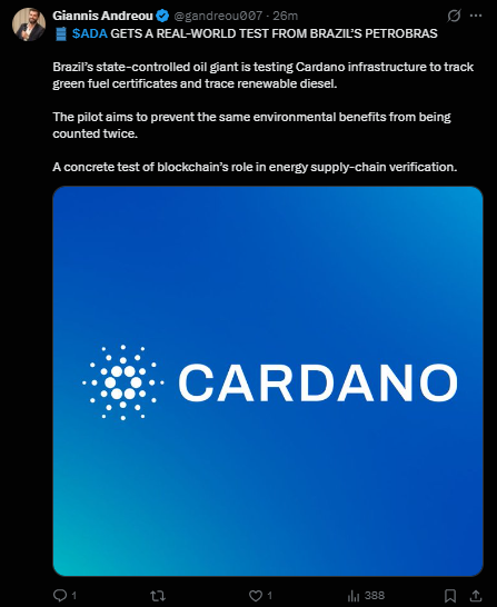 Cardano News Today: Reported Petrobras Green Fuel Pilot on ADA Cardano News Today: Reported Petrobras Green Fuel Pilot on ADA