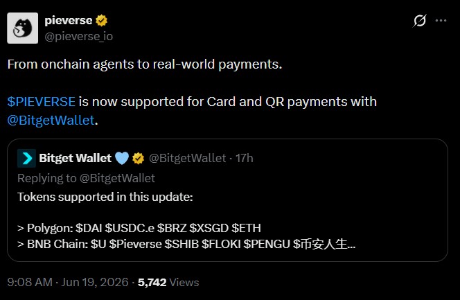 $PIEVERSE is now supported for Card and QR payments via Bitget Wallet $PIEVERSE is now supported for Card and QR payments via Bitget Wallet