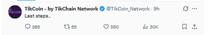 Last step twweet by tikcoin network