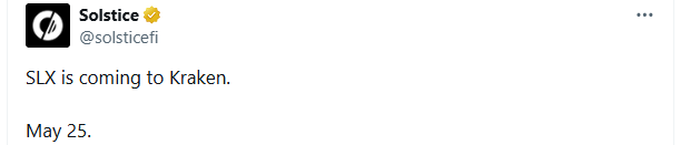Solstice Confirms Kraken Listing Solstice Confirms Kraken Listing